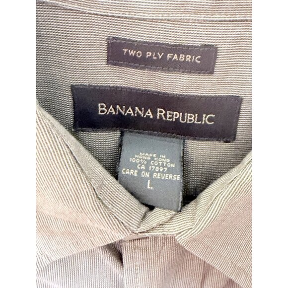 Banana Republic Button-Up Dress Shirt Mens L Gray Two-Ply Cotton Long Sleeve - Picture 3 of 11